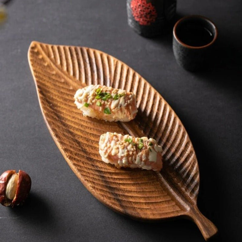 Wooden Leaf Serving Tray – Decorative Tray with Handle
