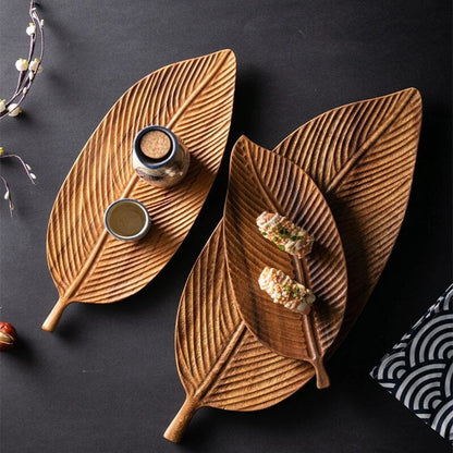 Wooden Leaf Serving Tray – Decorative Tray with Handle