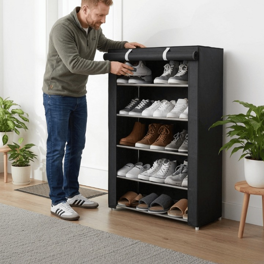 Shoe Cabinet with Fabric Cover and Steel Frame – 6 or 8 Tiers
