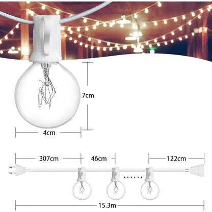 Outdoor LED string lights with warm white light