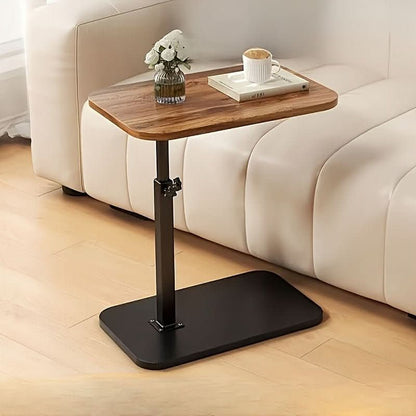 Height-Adjustable Side Table with a Wooden Top and Metal Frame