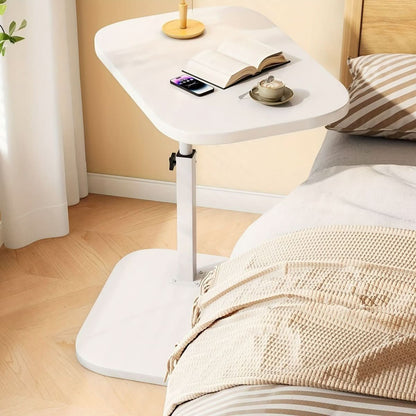 Height-Adjustable Side Table with a Wooden Top and Metal Frame