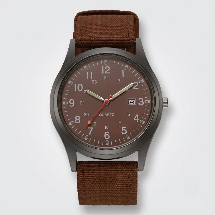 Military watch with nylon strap – Water-resistant, shock-resistant, and luminous hands