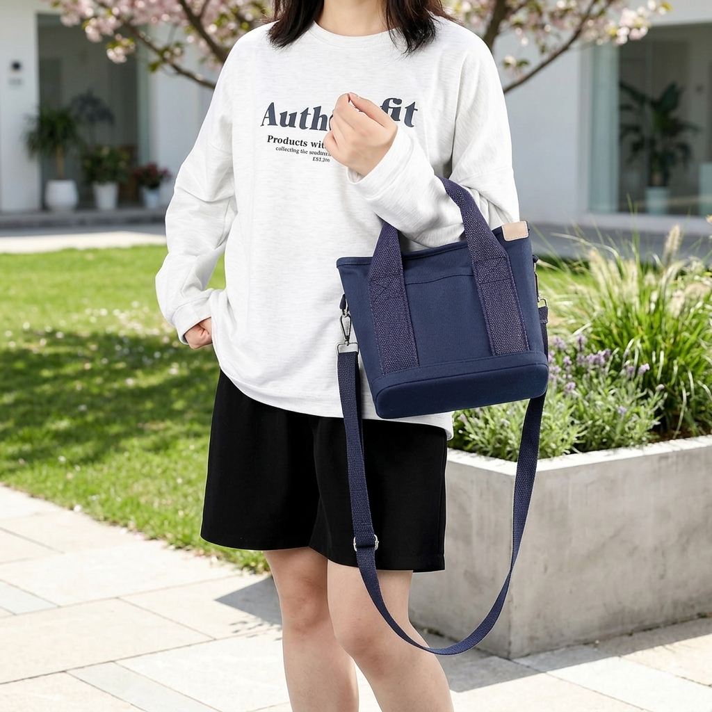 Japanese-inspired canvas tote bag – with interior compartments, lightweight & durable