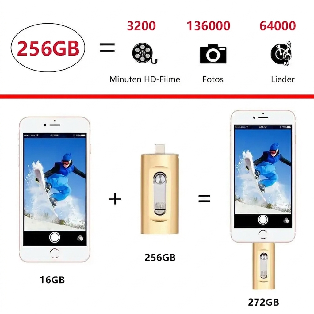 3-in-1 USB Flash Drive — More Storage for iPhone, Android & PC