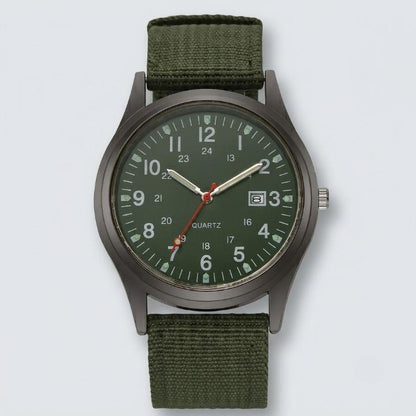 Military watch with nylon strap – Water-resistant, shock-resistant, and luminous hands