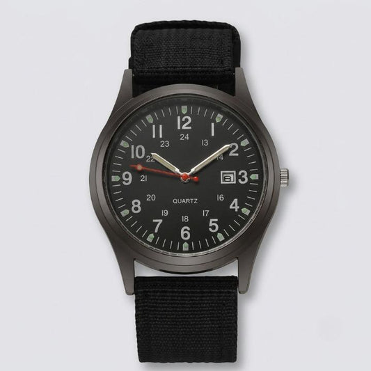 Military watch with nylon strap – Water-resistant, shock-resistant, and luminous hands
