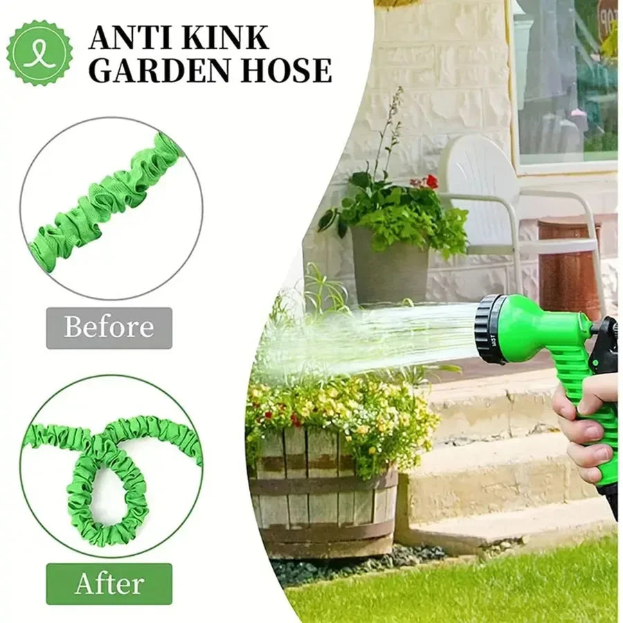 Expandable Garden Hose with 7-Function Spray Gun – Expands to 3 Times Its Length