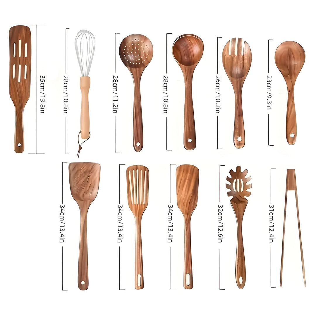 Wooden Kitchen Utensil Set – 11-Piece with Whisk