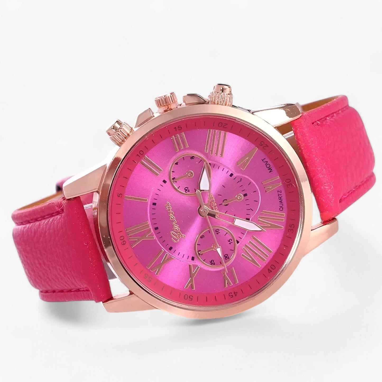 Elegant women's watch with a leather strap – Roman numeral dial