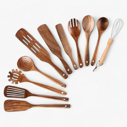 Wooden Kitchen Utensil Set – 11-Piece with Whisk