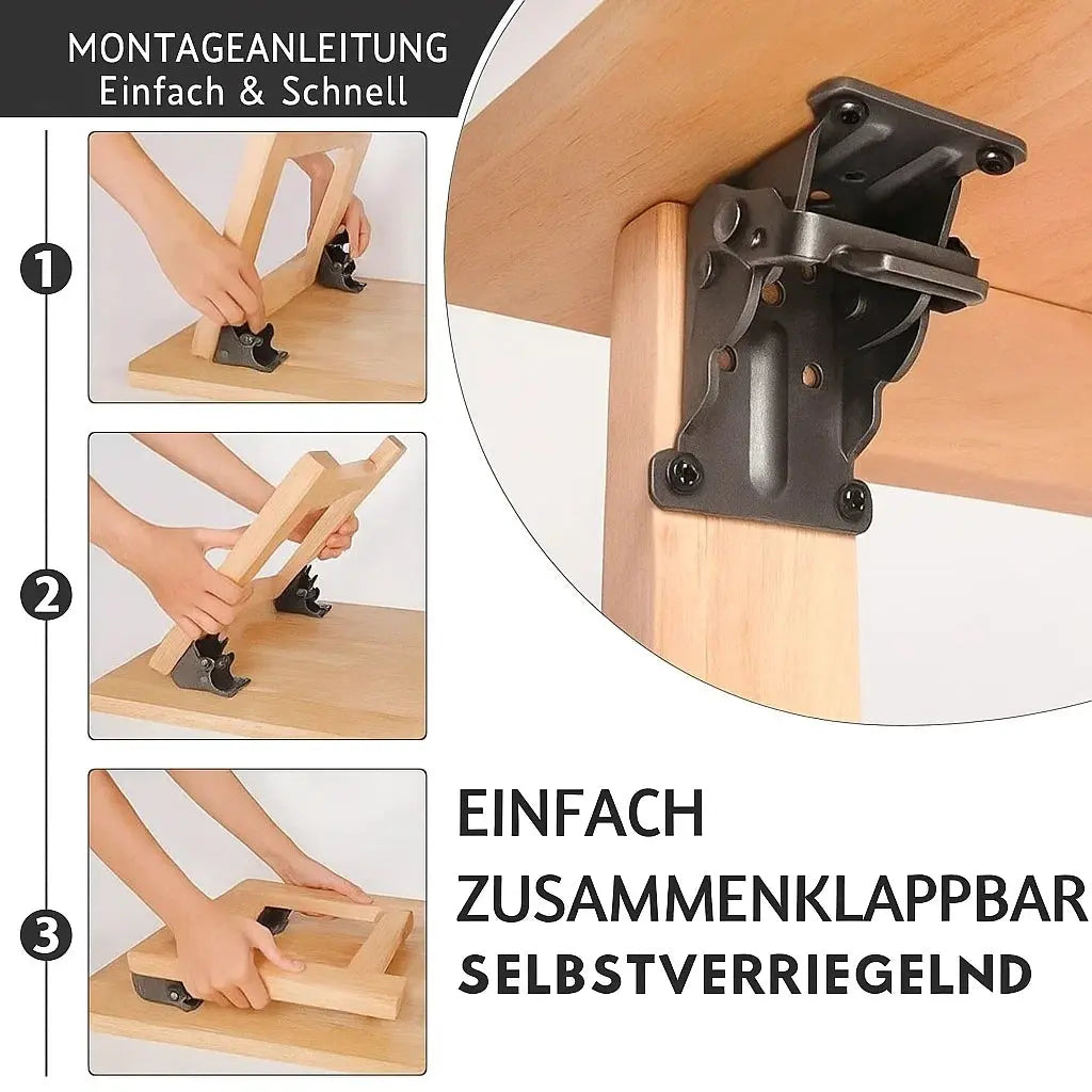 90° Auto-Lock Folding Bracket – Set of 2, up to 225 kg, Installs in 5 Minutes