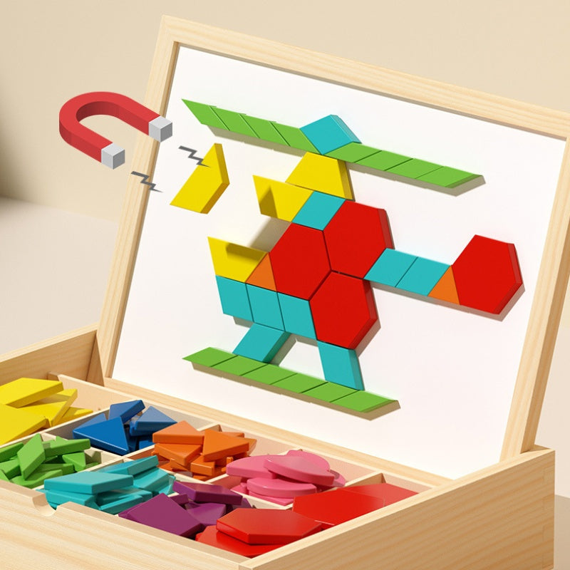 Magnetic Wooden Building Blocks with Pattern Cards