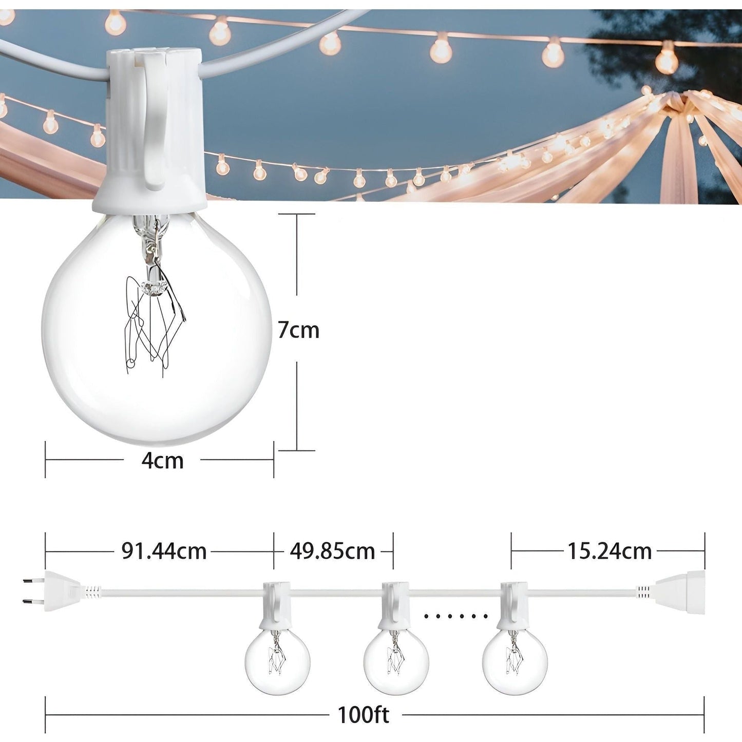 Outdoor LED string lights with warm white light